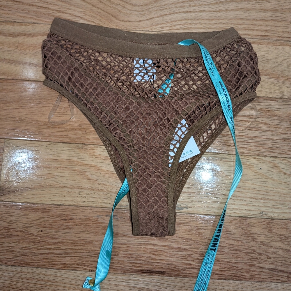 NWT MISTRESS ROCKS HOUSE OF CB SCORCHER TAN FISHNET SWIM BRIEFS - Picture 3 of 4